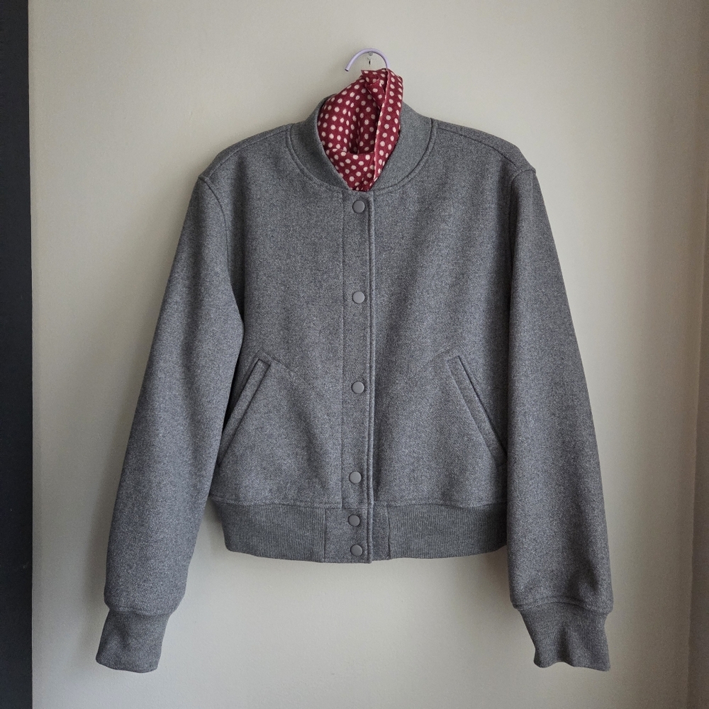 GAP NWOT Wool Heather Grey Varsity Bomber Baseball Jacket Sz S